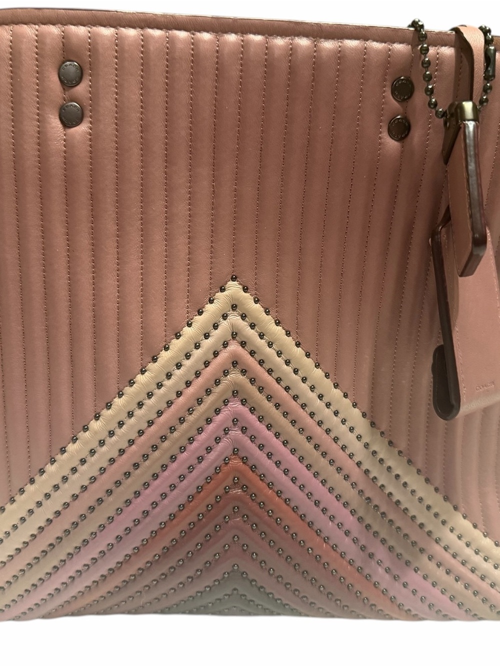 Rare 1941 Coach Rogue 31 W/Colorblock Quilting & Rivets Dusty Rose Multi - Picture 2 of 14